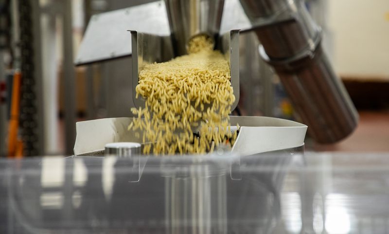 Production line of Easy Mac Macaroni & Cheese Cups at Kraft Foods manufacturing plant in Champaign on Friday, March 27, 2020. Kraft Foods produces Macaroni and Cheese, Miracle Whip, Kraft mayonnaise and salad dressings in this facility. (Zbigniew Bzdak/Chicago Tribune)